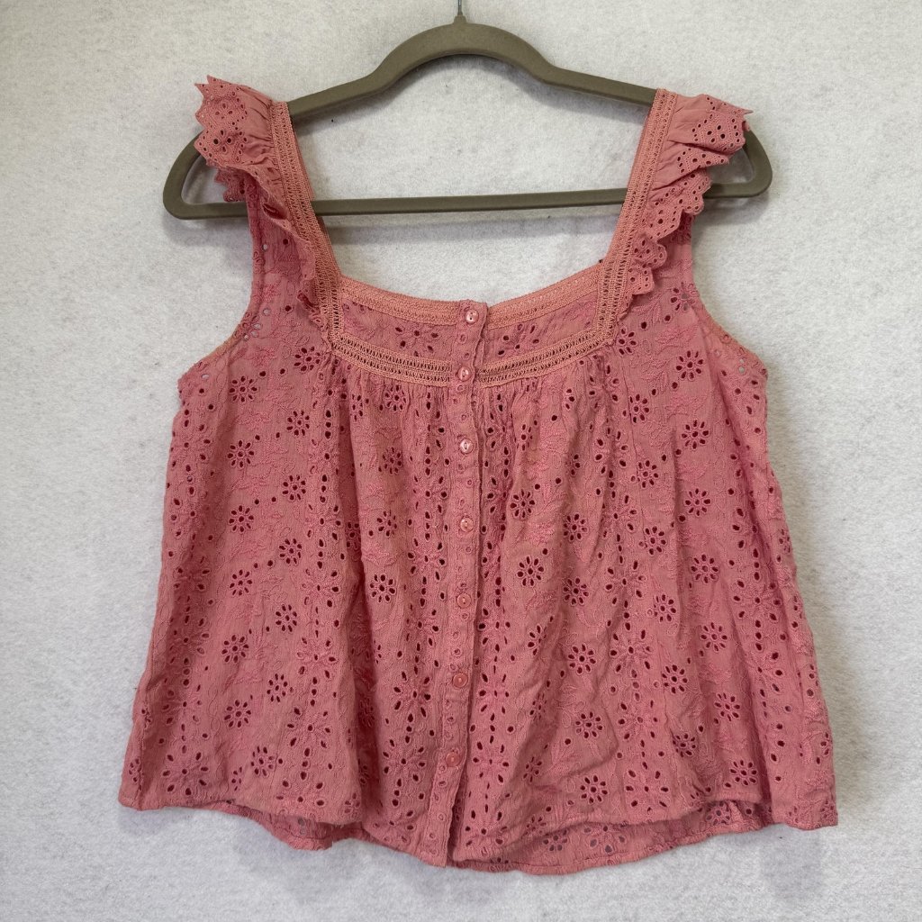 Lucky Brand Shirt Womens Small Pink Eyelet Sleeveless Tank Boho 7w46102